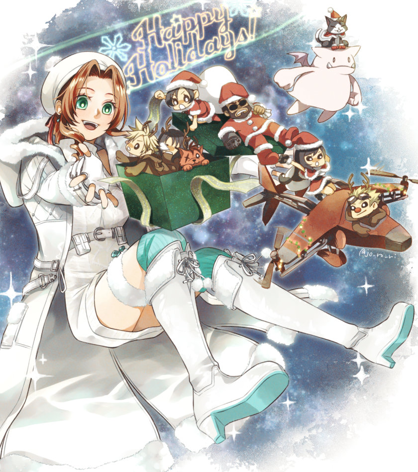 tifa lockhart, cloud strife, aerith gainsborough, yuffie kisaragi, moogle, and 5 more (final fantasy and 2 more) drawn by jo_ro_ri