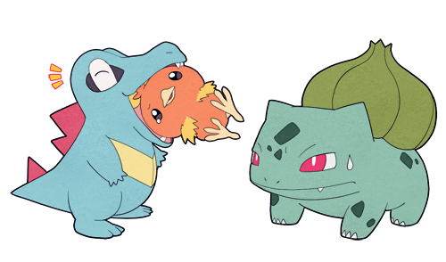 bulbasaur, torchic, and totodile (pokemon) drawn by jaho