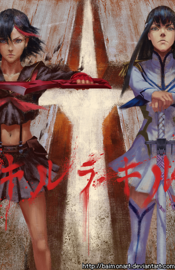 matoi ryuuko, senketsu, kiryuuin satsuki, and junketsu (kill la kill) drawn by baimon
