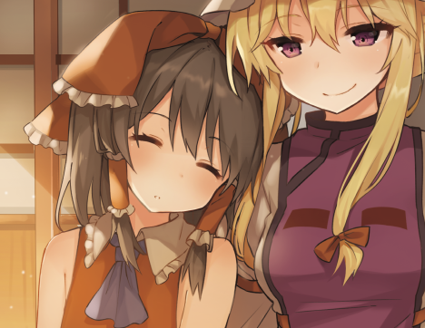 hakurei reimu and yakumo yukari (touhou) drawn by shnva
