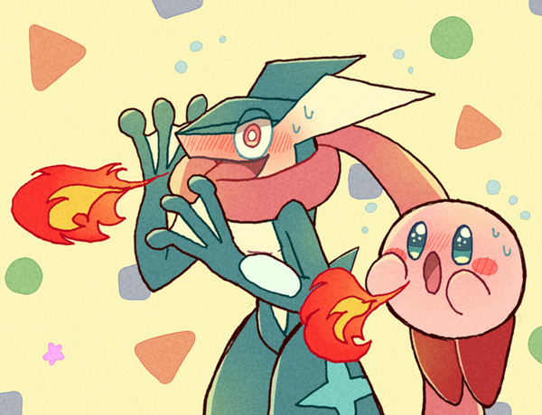 kirby and greninja (pokemon and 2 more) drawn by shiwo_(siwosi)