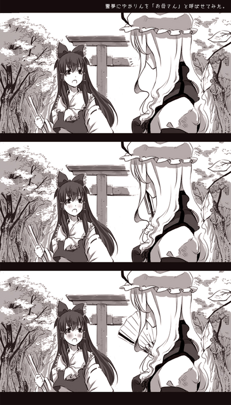 hakurei reimu and yakumo yukari (touhou) drawn by cosmic_(crownclowncosmic)