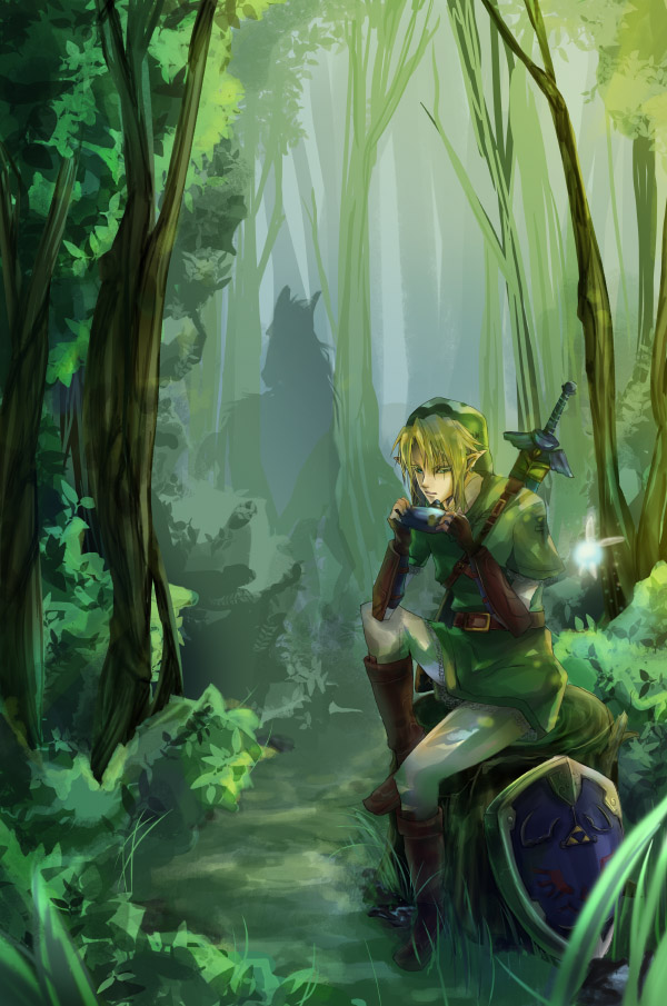 link, navi, and epona (the legend of zelda and 1 more) drawn by miyukiko