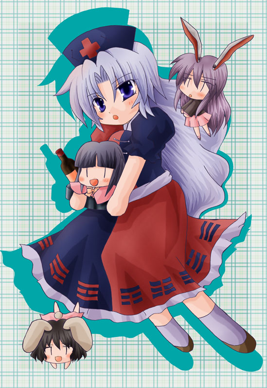 reisen udongein inaba, houraisan kaguya, inaba tewi, and yagokoro eirin (touhou) drawn by kiru_(artist)