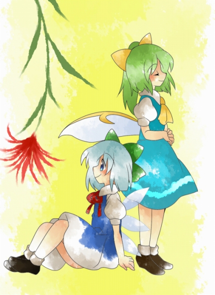 cirno and daiyousei (touhou) drawn by hammer_(sunset_beach)