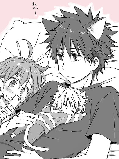 kamijou touma, accelerator, and last order (toaru majutsu no index) drawn by hanato_(xhanatox)