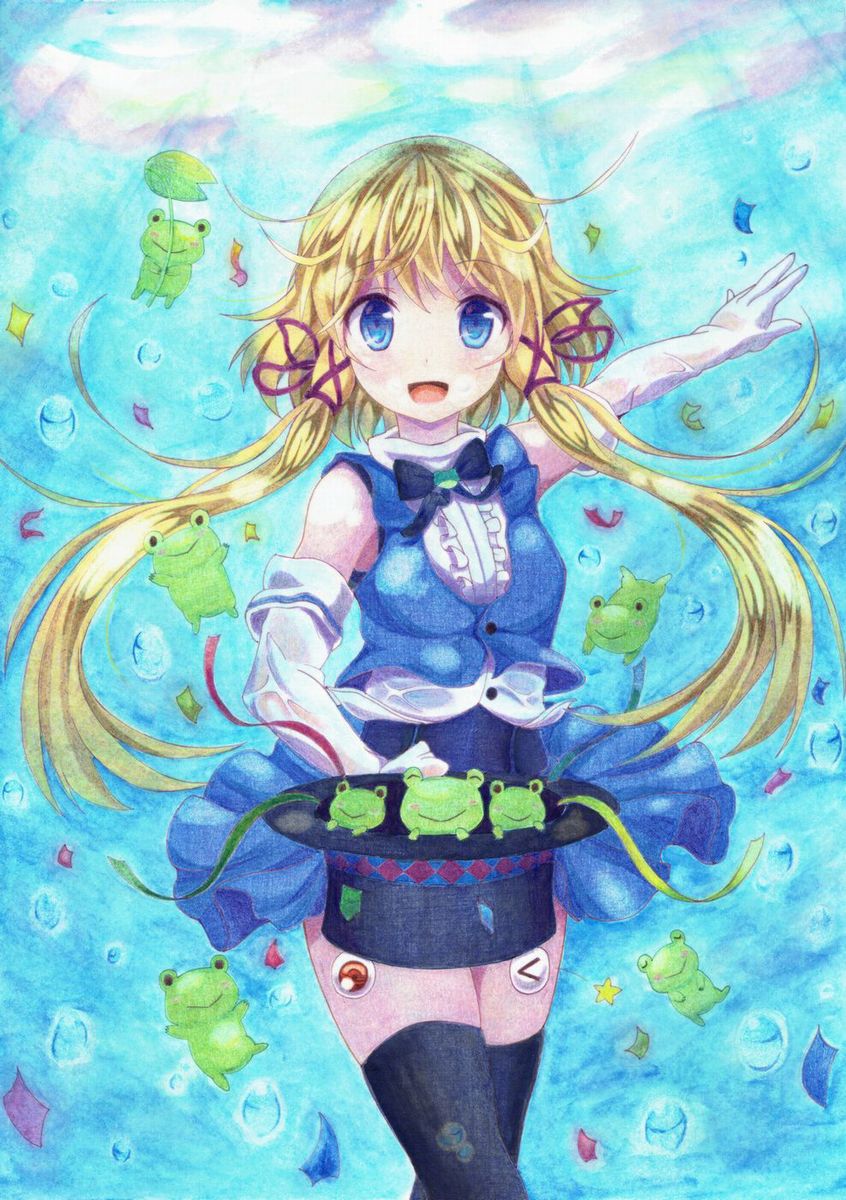 moriya suwako and pyonta (touhou) drawn by kittona