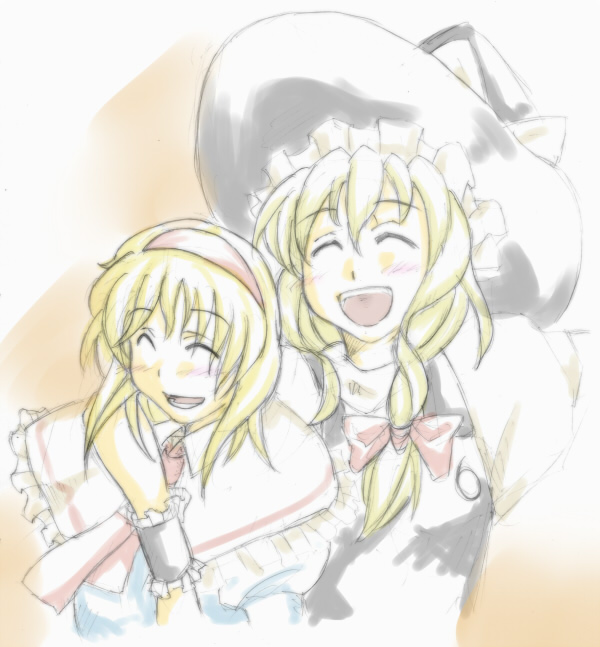 kirisame marisa and alice margatroid (touhou) drawn by yoshi_(megane-hiroaki)