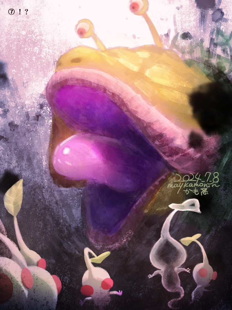 white pikmin, glow pikmin, and emperor bulblax (pikmin) drawn by maykamonin