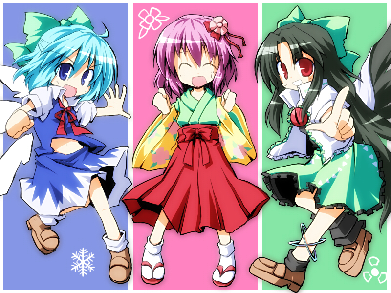 cirno, reiuji utsuho, and hieda no akyuu (touhou) drawn by yuuhi_alpha