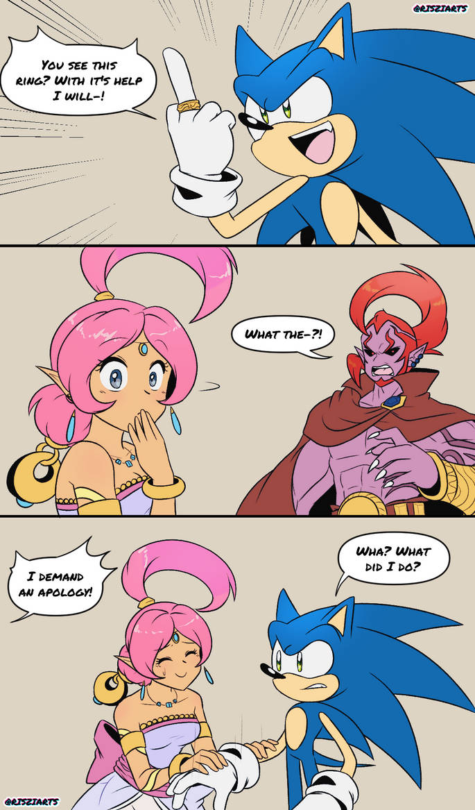 sonic the hedgehog, shahra, and erazor djinn (sonic and 1 more) drawn by risziarts