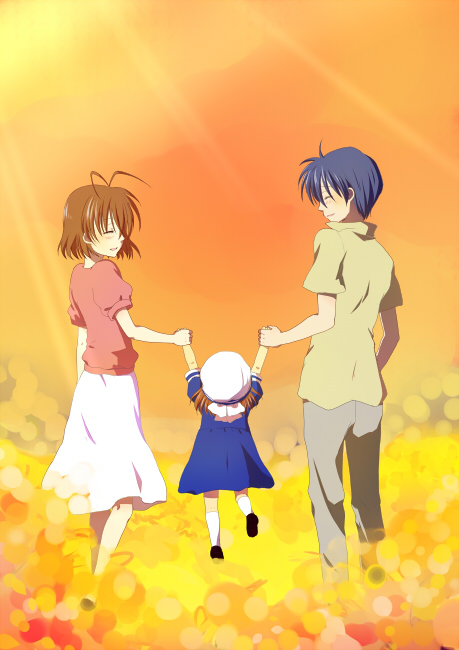 furukawa nagisa, okazaki tomoya, and okazaki ushio (clannad) drawn by mochizuki_mina