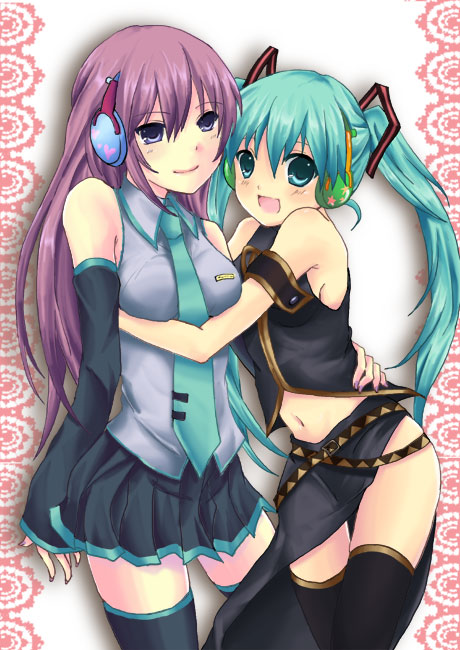 hatsune miku and megurine luka (vocaloid) drawn by rikko_(bready)