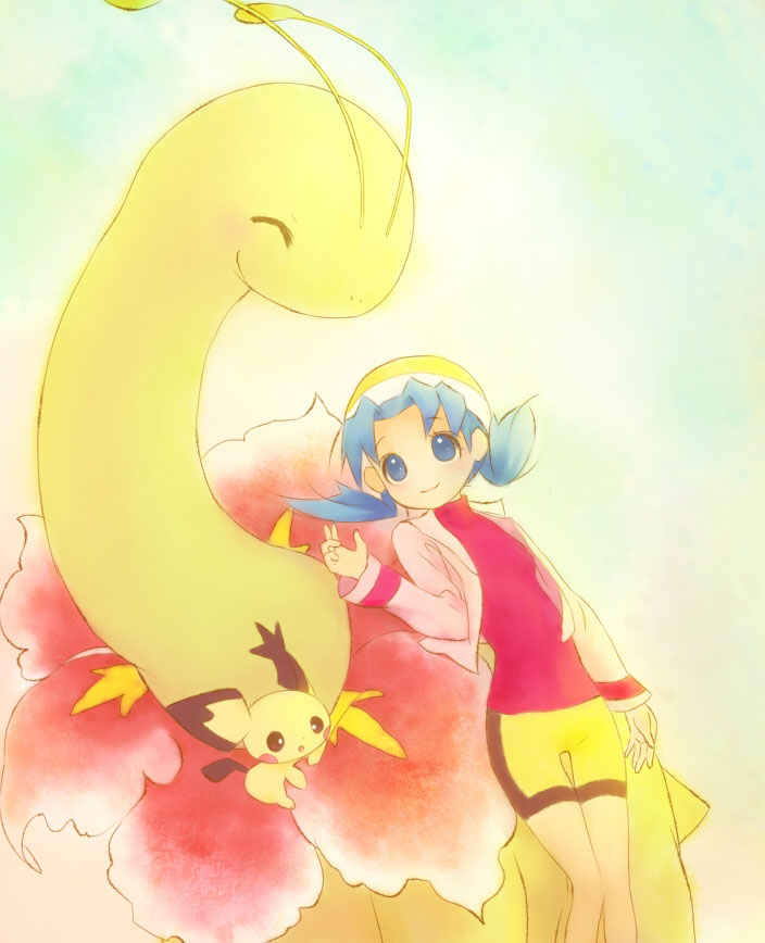 kris, pichu, and meganium (pokemon and 1 more) drawn by emunise