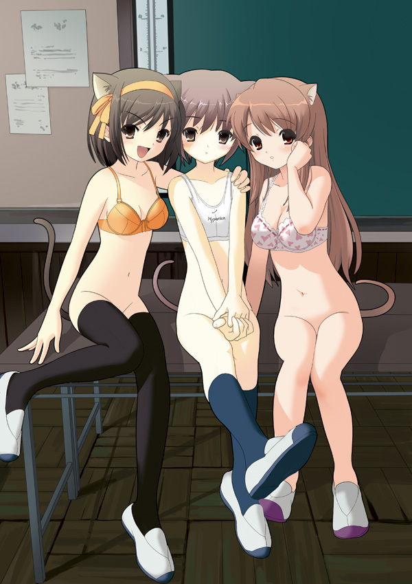 suzumiya haruhi, nagato yuki, and asahina mikuru (suzumiya haruhi no yuuutsu) drawn by houmitsu