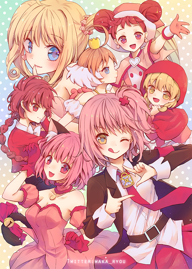 hinamori amu, momomiya ichigo, ahiru, shidou hikaru, mew ichigo, and 4 more (shugo chara! and 6 more) drawn by waka_ryou