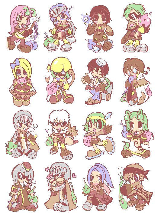priest, poring, acolyte, mage, hunter, and 8 more (ragnarok online) drawn by mamaji