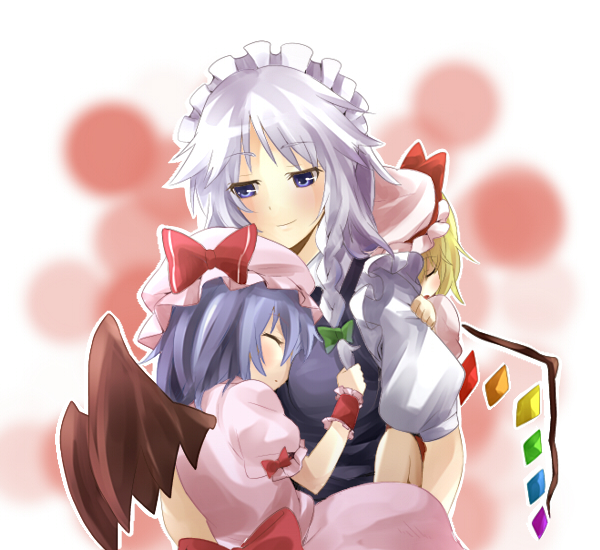 remilia scarlet, flandre scarlet, and izayoi sakuya (touhou) drawn by kiji_(manekinuko-tei)