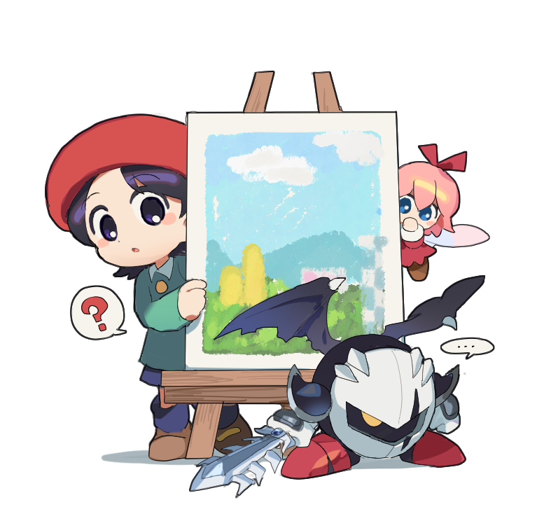 adeleine, ribbon, and dark meta knight (kirby and 1 more) drawn by nt_26