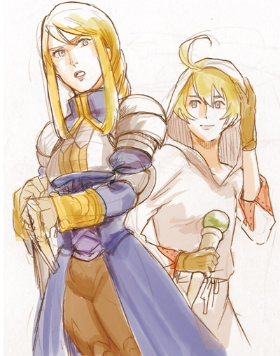agrias oaks, ramza beoulve, and white mage (final fantasy and 1 more) drawn by rabbitlovesick