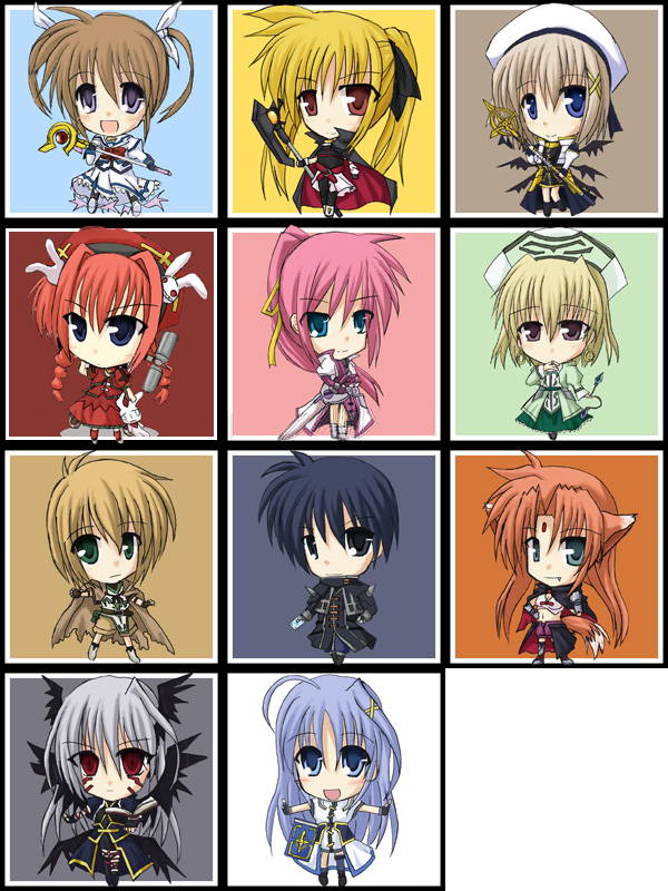 fate testarossa, takamachi nanoha, yagami hayate, raising heart, vita, and 16 more (lyrical nanoha and 2 more) drawn by sakuno_shikine