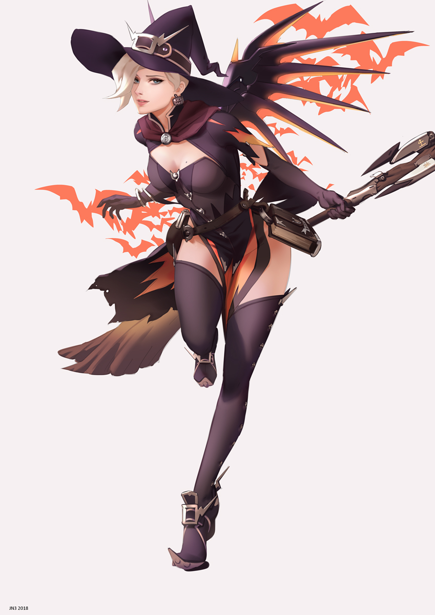 mercy and witch mercy (overwatch and 1 more) drawn by jn3