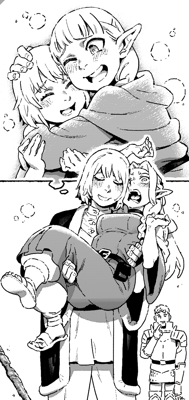 marcille donato, falin touden, and laios touden (dungeon meshi) drawn by ireading