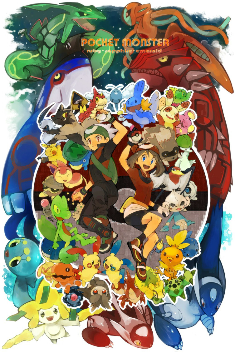 may, brendan, jirachi, torchic, mudkip, and 28 more (pokemon and 1 more) drawn by tetsu_(teppei)