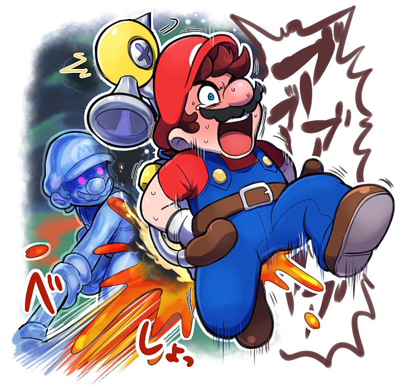 mario, f.l.u.d.d., and shadow mario (mario and 1 more) drawn by hoshi_(star-name2000)