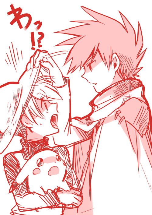 pikachu, blue oak, yellow, and pika (pokemon and 1 more) drawn by shirou_(vista)