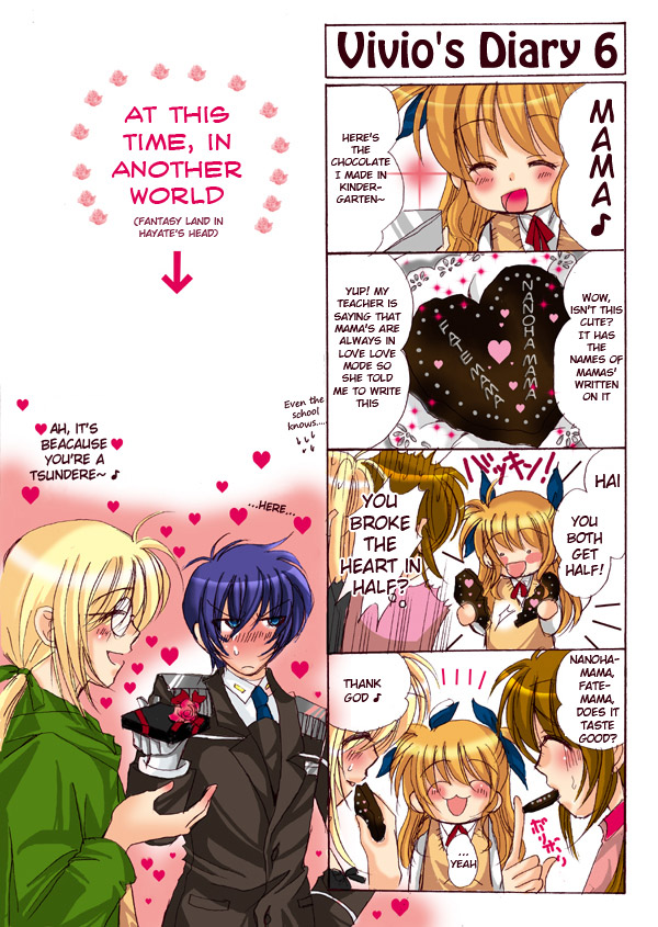 fate testarossa, takamachi nanoha, vivio, yuuno scrya, and chrono harlaown (lyrical nanoha and 1 more) drawn by hina_sasaki
