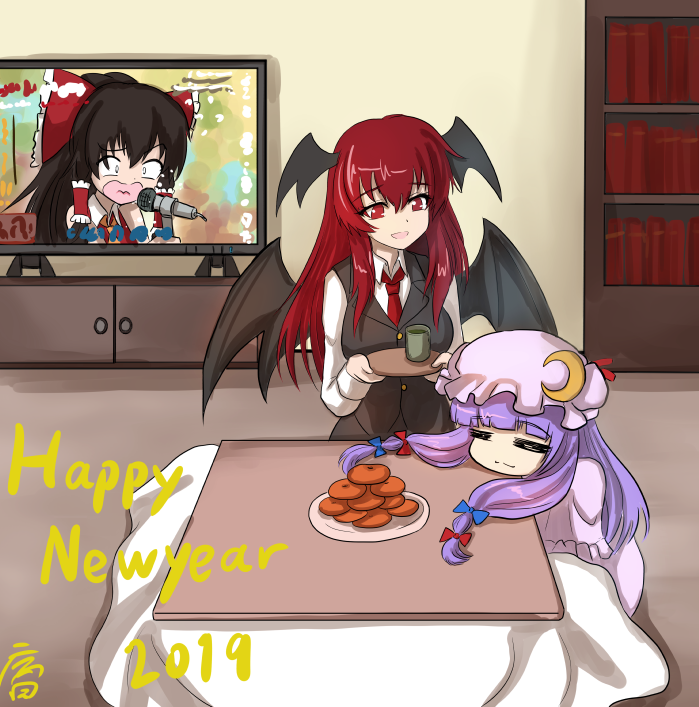 hakurei reimu, patchouli knowledge, and koakuma (touhou) drawn by namiki_(remiter00)