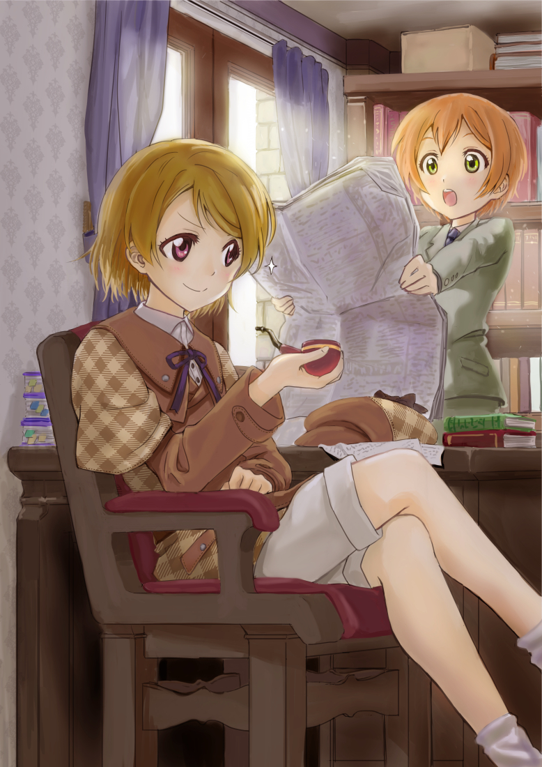 hoshizora rin, koizumi hanayo, and sherlock holmes (love live! and 2 more) drawn by nekonotama_(otinasi)