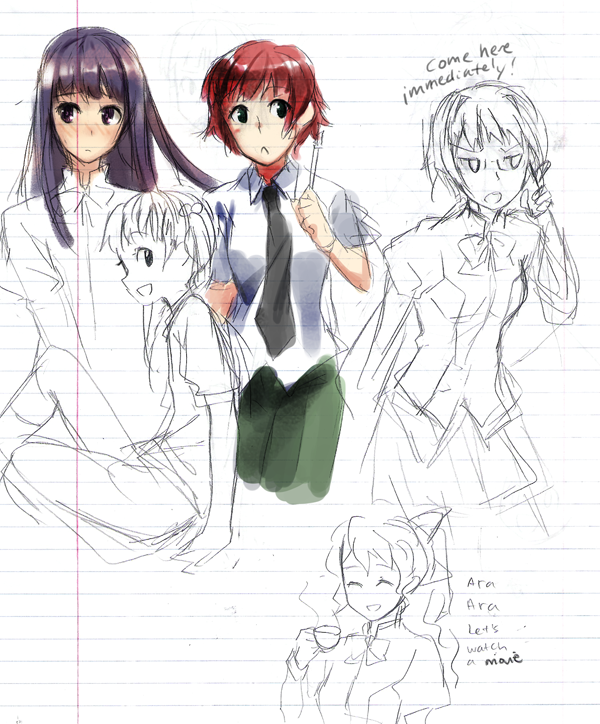 ikezawa hanako, satou lilly, tezuka rin, ibarazaki emi, and hakamichi shizune (katawa shoujo) drawn by weee_(raemz)