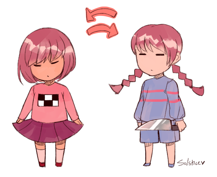 frisk and madotsuki (undertale and 1 more) drawn by venusianpeach