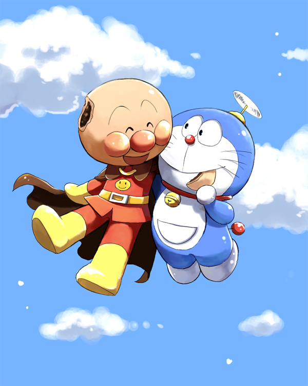 doraemon and anpanman (doraemon and 1 more) drawn by natsuki_nori