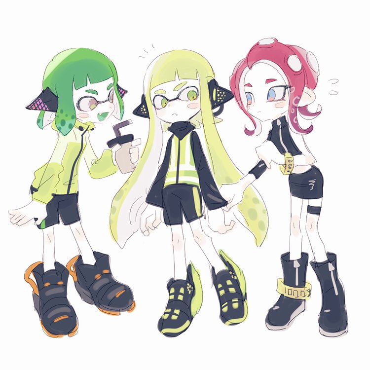 inkling player character, inkling girl, octoling player character, octoling girl, agent 8, and 2 more (splatoon and 2 more) drawn by noii
