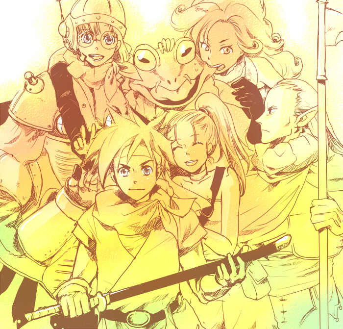 lucca ashtear, crono, marle, ayla, robo, and 2 more (chrono trigger) drawn by nobicco