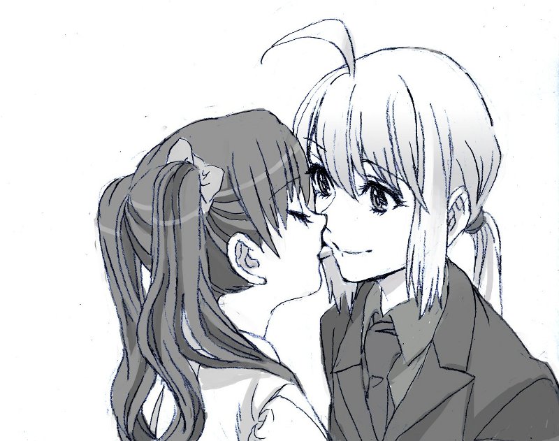 artoria pendragon, saber, and tohsaka rin (fate and 1 more) drawn by nobita_(makoto7060355)