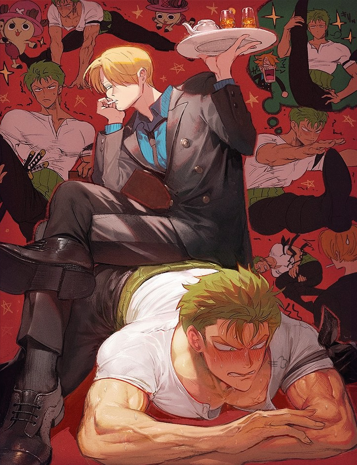 roronoa zoro, sanji, and tony tony chopper (one piece) drawn by runa_(nori31291404)