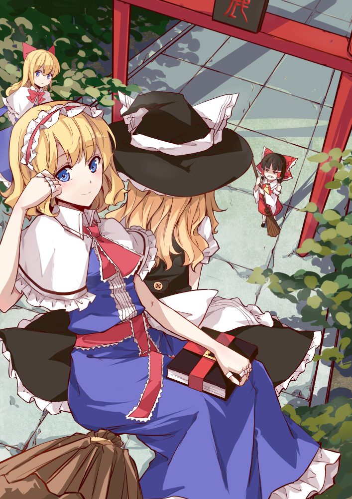 hakurei reimu, kirisame marisa, alice margatroid, and shanghai doll (touhou) drawn by sindre