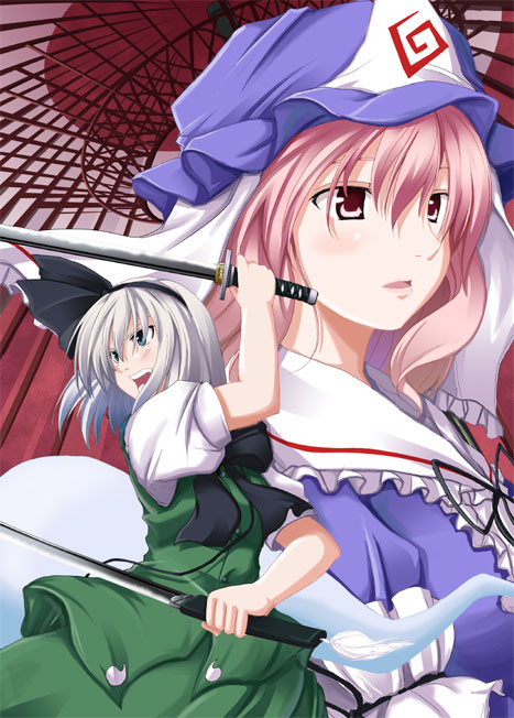 konpaku youmu and saigyouji yuyuko (touhou) drawn by nekonote_(nekono_paraiso)