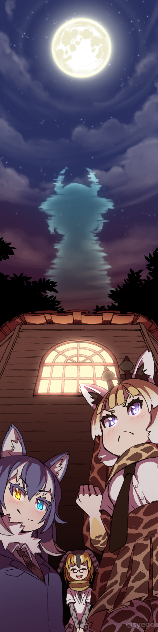 grey wolf, reticulated giraffe, mirai, and campo flicker (kemono friends) drawn by shapoco