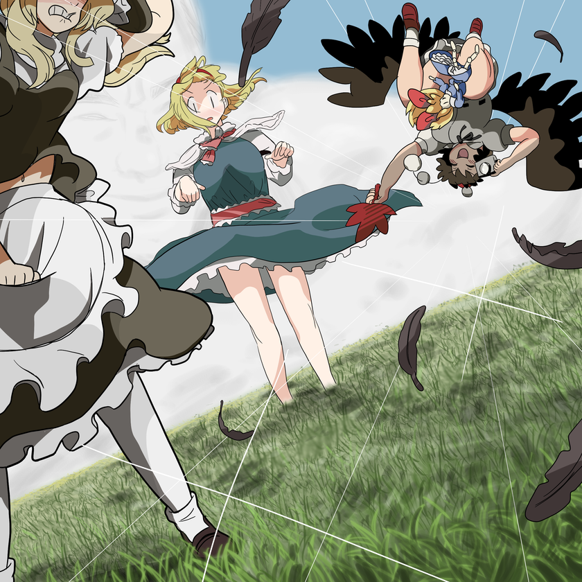 kirisame marisa, alice margatroid, shameimaru aya, and shanghai doll (touhou) drawn by kokoyashi