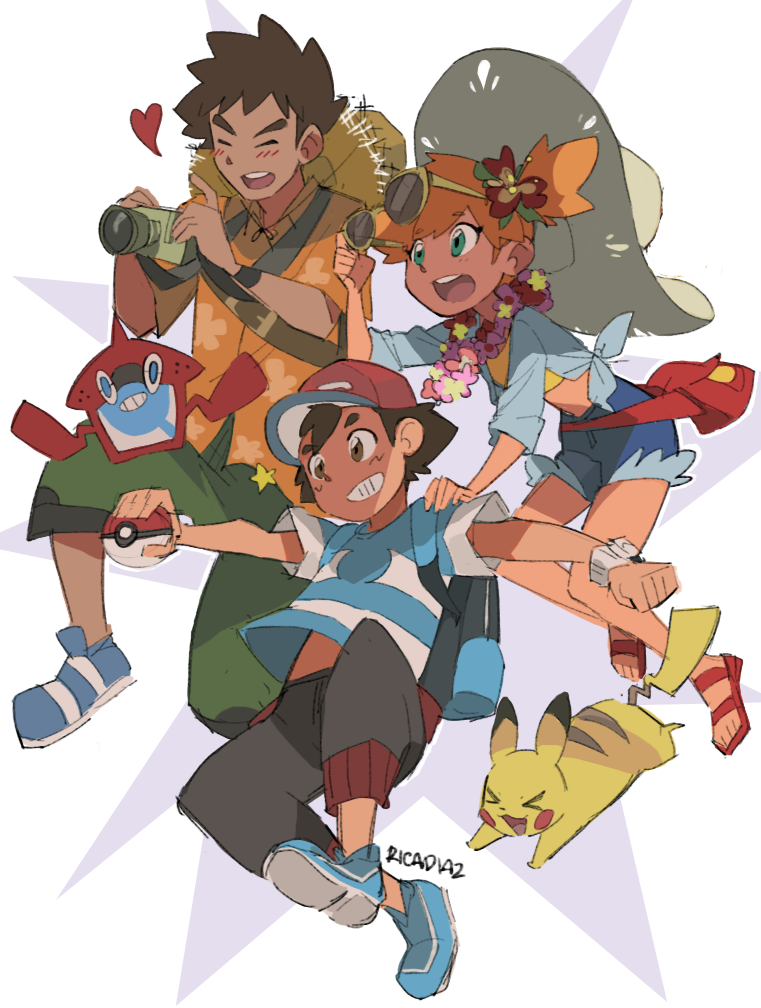 pikachu, ash ketchum, misty, rotom, brock, and 1 more (pokemon and 1 more) drawn by rica_diaz