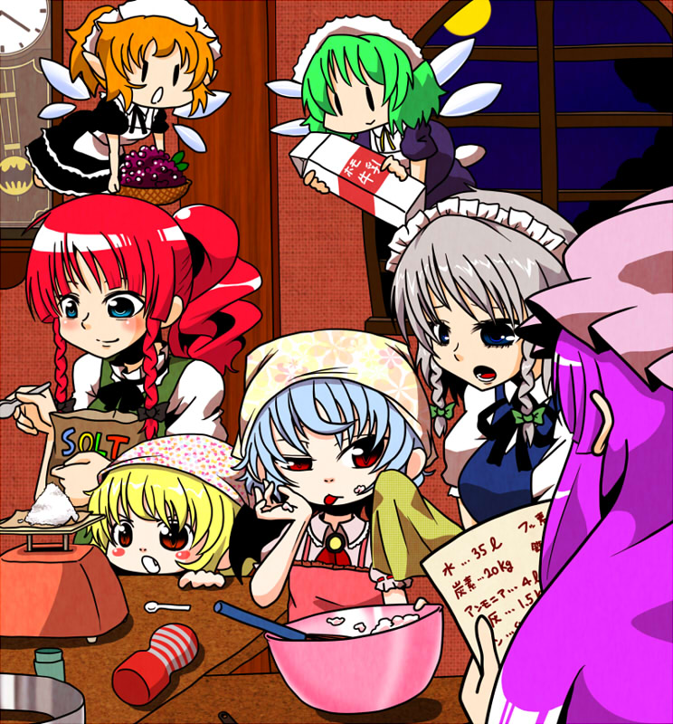 remilia scarlet, flandre scarlet, izayoi sakuya, patchouli knowledge, hong meiling, and 2 more (touhou and 3 more) drawn by handsome_wataru