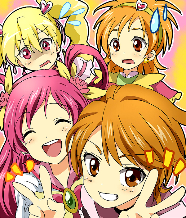 misumi nagisa, momozono love, cure black, yumehara nozomi, cure peach, and 3 more (precure and 5 more) drawn by maruki_(punchiki)