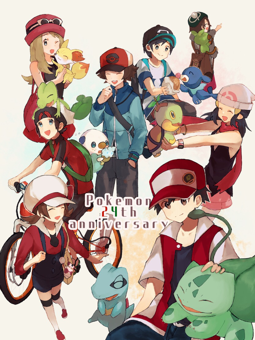 dawn, gloria, red, serena, hilbert, and 11 more (pokemon and 8 more) drawn by erua_(_8eru)