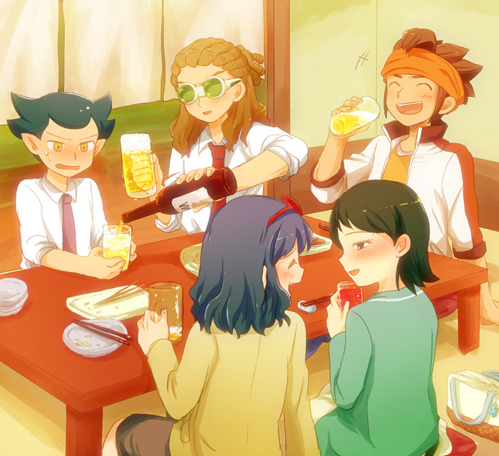 endou mamoru, kidou yuuto, otonashi haruna, kino aki, and kogure yuuya (inazuma eleven and 1 more) drawn by purin_(pinkcotton)