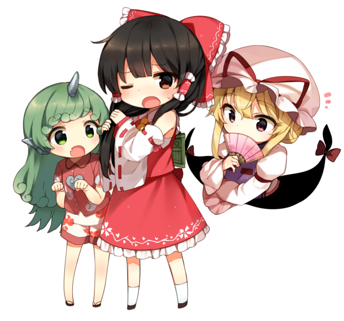hakurei reimu, yakumo yukari, and komano aunn (touhou) drawn by shnva